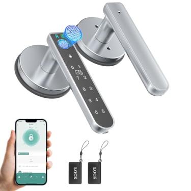 Imagem de BAFUWEIY Fechadura de porta de impressão digital, maçanetas de porta de impressão digital com controle de aplicativo/impressões digitais/cartões IC/códigos/chaves, fechadura inteligente para quarto