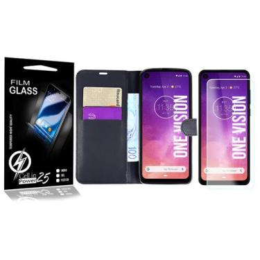 Imagem de Capa Case Flip Carteira + 2 Películas Vidro Moto One Vision XT1970 6.3