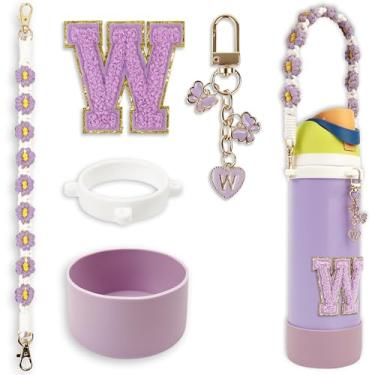 Imagem de Conjunto de monograma fofo de bota de silicone compatível com garrafa de água Owala 947 ml - Acessórios perfeitos para Owala Tumbler, Owala Free Sip, Pink Owala, Black Owala, copo de café owala (roxo