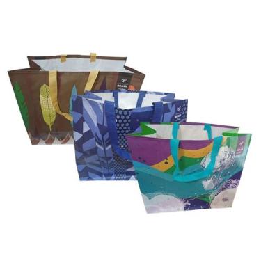 Imagem de 3 Sacolas de Ráfia Ecobag Retornável Grande 39x44x22cm B4u