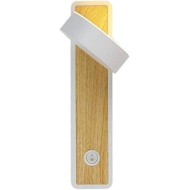 Imagem de Lâmpada De Parede Nórdica Led Branca Quente De 7 W Com Base De Madeira E Interruptor De Luz De Leitura De Parede De Madeira Rotativa Sala De Estar Corredor De Escada De Cabeceira Lu, White