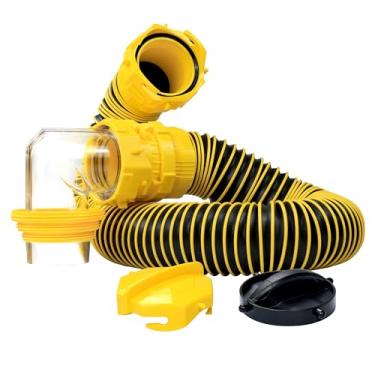 Imagem de Saturnhose Kit de mangueira de esgoto RV de 1,5 m, resistente ao sol, à prova de vazamento, com tampa de armazenamento de adaptador de esgoto de visão clara de 90 graus