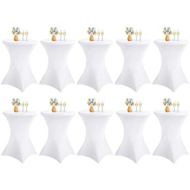 Imagem de REWOMC Pacote com 10 capas de mesa de coquetel, adequadas para mesas redondas de 81 x 109 cm, toalha de mesa redonda de coquetel, adequada para casamentos, bares, festas, banquetes (branca)