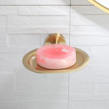 Imagem de Conjunto de banheiro dourado escovado - Toalheiro de parede com suporte para papel higiênico - Acessórios de aço inoxidável, saboneteira de metal