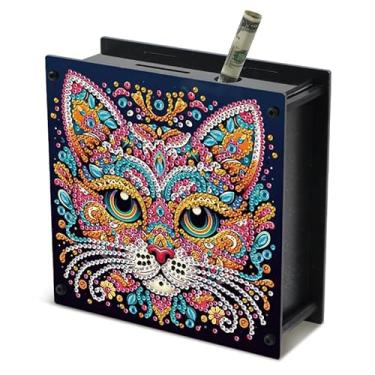 Imagem de TDFERAN Pintura de diamante cofrinho 14 x 14 cm, dinheiro, moeda, lata, cachorrinho e gatinho, caixa eletrônico, abraços de animais, dinheiro, dinheiro, prática, ideal para presente, kits de arte de