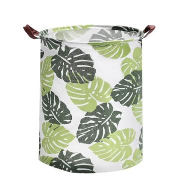Imagem de BoomHoze Cesto de lavanderia grande dobrável para armazenamento, quarto/banheiro/decoração de casa/cesta de lavanderia de lona para crianças, cesto de brinquedo (folhas verdes)
