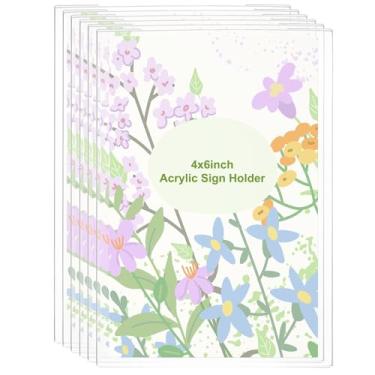 Imagem de PATIKIL Suporte de placa de acrílico, pacote com 6, suporte de papel de parede 10 x 15 cm, moldura transparente com fita adesiva dupla face para escritório, restaurante, memorando, guia de menu