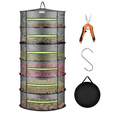 Imagem de VIVOSUN Rack de secagem de malha de 6 camadas com zíperes verdes para desidratação, tesouras de poda internas e externas incluídas