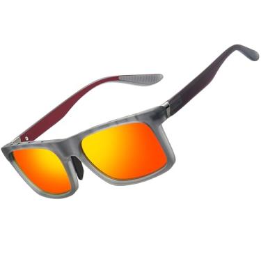 Imagem de Joopin Oculos de Sol Masculino Feminino Quadrado Retangular Estiloso Polarizado Proteção UV Espelhado Vermelho