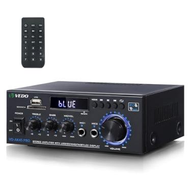 Imagem de Amplificador de áudio estéreo AK45, sistema de amplificador de potência Bluetooth 5.0 sem fio de 2 canais de 300 W para uso doméstico, amplificadores domésticos, rádio FM USB cartão SD controle remoto