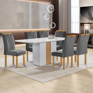 Imagem de Mesa de Jantar 6 Lugares Celeste com Vidro Off White/Cinamomo/Cinza - 