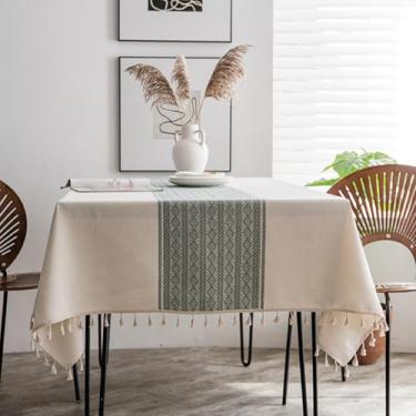 Imagem de KAIJIE Toalha de mesa retangular de primavera verão estampa quadriculada estilo nórdico toalha de mesa de algodão e linho para refeições tapete de mesa com borlas 39 x 63"/100 x 160 cm