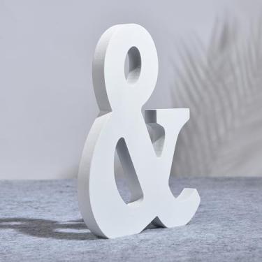 Imagem de AOOLADA Letra de madeira de 20 cm para decoração de parede, letras grandes em pé de madeira branca para artesanato DIY e decoração de festa de aniversário de casamento, letras do alfabeto em pé