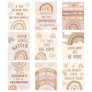 Imagem de Yewfold 9 peças de pôsteres motivacionais de arco-íris para sala de aula 35,56 cm x 28 cm, decoração inspiradora de quadro de avisos para professores, ensino fundamental e médio (laranja)