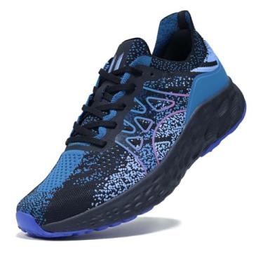 Imagem de Sadmon Tênis de caminhada masculino, sem cadarço, esportivo, moderno, casual, leve, respirável, tricotado, malha, tênis, academia, atlético, Preto, azul lago, 36