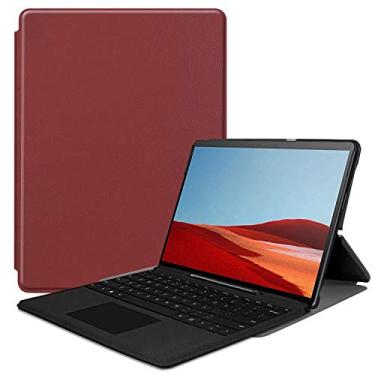 Imagem de Capa de couro para Microsoft Surface Pro X de 13 polegadas, capa fólio ultrafina para suporte leve de 13 polegadas New Surface Pro X 2019 (compatível com tablet com teclado tipo capa), Wine Red, 13"