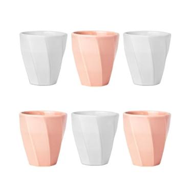 Imagem de Kit 6 Copos Cerâmicos Louça 260ml Design Moderno, Ideal para Café, Chá, Bebidas Quentes, Porta Objetos e Escovas - E-FCS Store (Branco/Rosa)