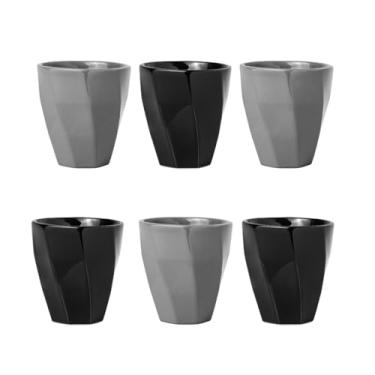 Imagem de Kit 6 Copos Cerâmicos Louça 260ml Design Moderno, Ideal para Café, Chá, Bebidas Quentes, Porta Objetos e Escovas - E-FCS Store (Cinza/Preto)