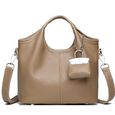 Imagem de Makukke Bolsas femininas de couro legítimo, bolsa tiracolo pequena com alça de ombro ajustável, Caqui