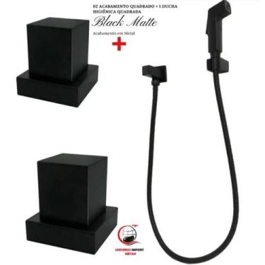 Imagem de 1 Ducha Higiênica Quadrada Preta + 2 Acabamento Quadrado Preto - Unive