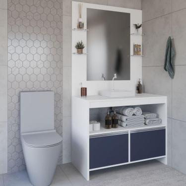 Imagem de Conjunto Gabinete E Espelheira Plena Max 80cm Branco Azul