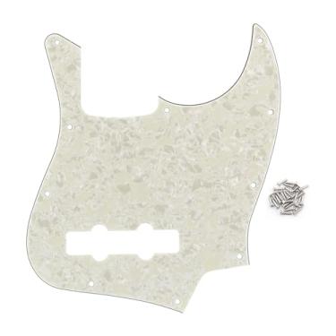 Imagem de FLEOR 10 furos Jazz Bass Pickguard Placa de arranhões para 4 cordas padrão americano/mexicano Jazz Bass Part, 4 camadas de pérola envelhecida