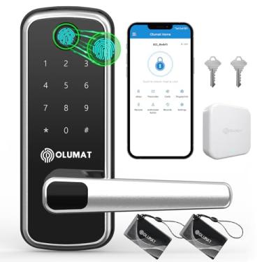 Imagem de Fechadura de Porta Inteligente com Maçaneta: Fechadura Olumat Sem Chave com Gateway WiFi – Fechaduras Inteligentes para Porta de Entrada com Teclado – Bloqueio por Impressão Digital
