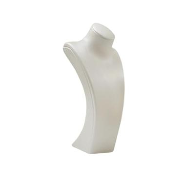 Imagem de Colaxi Suporte para exibição de busto de colar, suporte para manequim de colar, decoração, elegante, prateleira de armazenamento, presente feminino, couro, Branco, 14cmx7cmx27cm