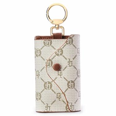 Imagem de GOLF SUPAGS Carteira feminina de couro de PVC para carro, porta-cartão, 6 ganchos, fecho de pressão, chaves, organizador de dinheiro, Marrom × branco, estilo 2, General, Moderno