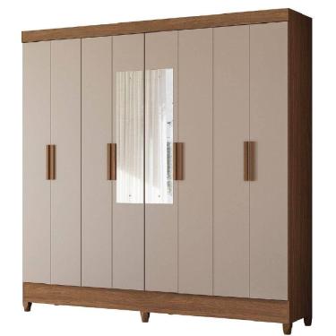 Imagem de Guarda Roupa Casal com Espelho 8 Portas 2 Gavetas Marajó Moval — Freijó / Off White