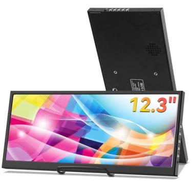 Imagem de Monitor secundário de 12,3 polegadas, barra esticada IPS, visor LCD para viagem, 1920 x 720, HDMI USBC, mini monitor portátil, material de metal para laptop, Windows Aida64, GPU CPU, monitoramento RAM