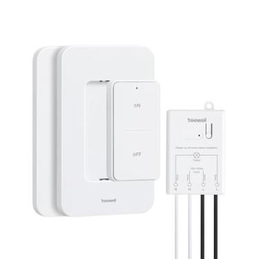 Imagem de TREEWELL Kit de interruptor e receptor de luz sem fio de 3 vias, interruptor de luz de controle remoto de alcance RF, sem refiação, sem interferência, interruptores de parede sem fio para luz de teto