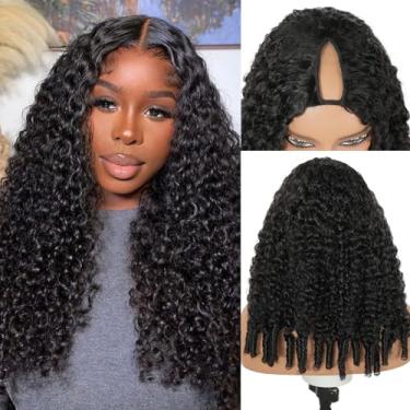 Imagem de Perucas de cabelo humano com 200% de densidade, peruca birmanesa encaracolada em V com cordão e extremidade em espiral sem colas, grampo de cabelo humano ondulado de água em meio V, peruca para