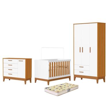 Imagem de Dormitório Infantil Flip Guarda Roupa 3 Portas, Cômoda 1 Porta e Berço com Colchão Supreme - Reller Móveis