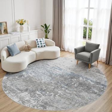 Imagem de Micgeek Tapete redondo de 1,5 m – 13 x 12 abstrato lavável grande macio dobrável tapete antiderrapante neutro moderno tapete baixo para sala de estar, quarto, berçário, sala de jantar, casa de fazenda
