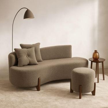Imagem de Conjunto Sofá Curvo Orgânico + 01 Puff Luna Boucle Cappuccino - Montan