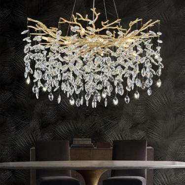 Imagem de NIUZDU Lustres de cristal modernos de 80 cm para sala de jantar, lustre de ramos de árvore de cristal dourado, lustre redondo para sala de jantar, lustres para sala de estar, entrada, hall de entrada