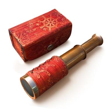 Imagem de Nautical Brass Spyglass Telescope with Box, Brass Pirate Telescope, Spyglass Collapsible Monocular Decorative Telescope with Glass Optics for Travellers Adventure Enthusiasts Collectible 6''