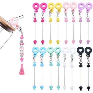 Imagem de Frinnovan 16 pacotes de berloques de copo com contas em barra em branco compatível com Stanley DIY adaptadores de palha com contas pingente ornamento, serve para canudos padrão, joias para presente em