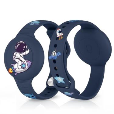 Imagem de Vancle Pulseira para crianças, à prova d'água, com lindo desenho animado, pulseira ajustável antiperda para bebês, meninos e meninas, idosos (azul escuro)