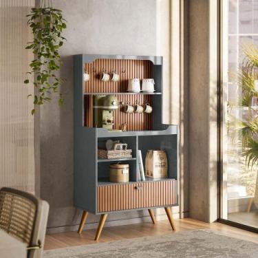 Imagem de Armário Bancada Cantinho Do Café Cinza Perolizado/Tauari Ripado 1 Port