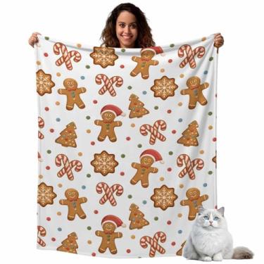 Imagem de Manta de flanela de desenho animado de Natal para homem de gengibre, cobertores de lã leve e quente para sofá, sofá, quarto, biscoitos, marrom, branco, aconchegante, felpudo de microfibra para todas