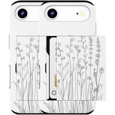 Imagem de MUQR Capa para celular 17 Air compatível com suporte de cartão fofo - Design Kawaii, proteção contra quedas de nível militar, capa tipo carteira robusta para mulheres (flor de linha simples branca)