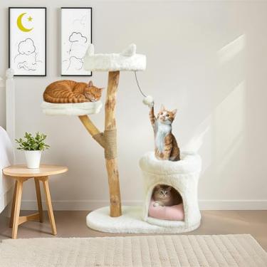 Imagem de Torre de árvore moderna para gatos grandes, condomínio de luxo para gatos de ramo real, árvore arranhadora de madeira para gatos