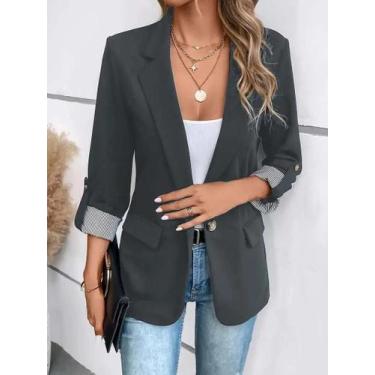 Imagem de Blazer Feminino Slim Fit Com Botões Casual E Fashion 2025 Manga Curta 
