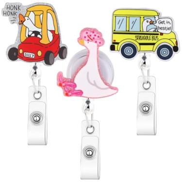 Imagem de Zkptops 3 peças engraçadas bobina de crachá de ganso bobina fofa de enfermeira com clipe de jacaré retrátil, suporte para crachás, amigo para enfermeiras, médicos, cartão de identificação, etiqueta