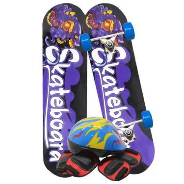 Imagem de Skate Infantil Estampado Roxo Kit Equipamentos de Proteção - Gici Kids