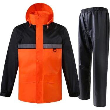 Imagem de Capas De Chuva Para Adultos Homens, Roupas De Chuva Para Homens Jaqueta E Calças Impermeáveis, Casacos De Chuva Respiráveis Para Acampamento Ao Ar Livre Ciclismo Pesca, Orange, M