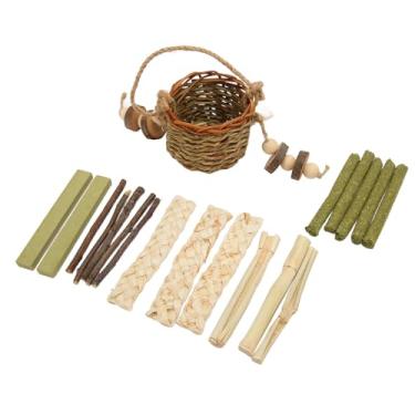 Imagem de Brinquedos para Mastigar Hamster, Cesta de Palha Suspensa, Palitos de Madeira de maçã para Animais Pequenos, Materiais Seguros, Deliciosos e Nutritivos, Moagem de Dentes,