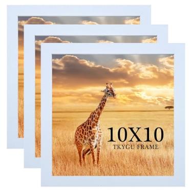 Imagem de TKYGU Conjunto de 3 porta-retratos de 25 x 25 cm, moldura de madeira branca, 25 x 25 cm, pôster de galeria de parede, moldura para fotos com acrílico durável e resistente a estilhaços para pendurar na